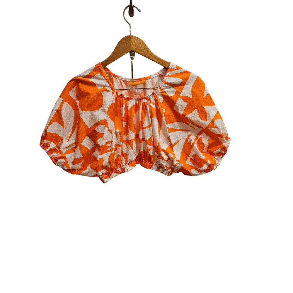 Oliphant Orange White Floral Abstract Bubble Crop Top Small EUC